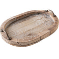 Vintage Solid Wood Oval Breakfast Plate with Metal Handle