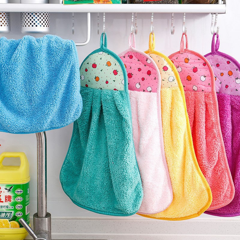 Non-Stick Hanging Kitchen Towel, Coral Fleece Absorbent